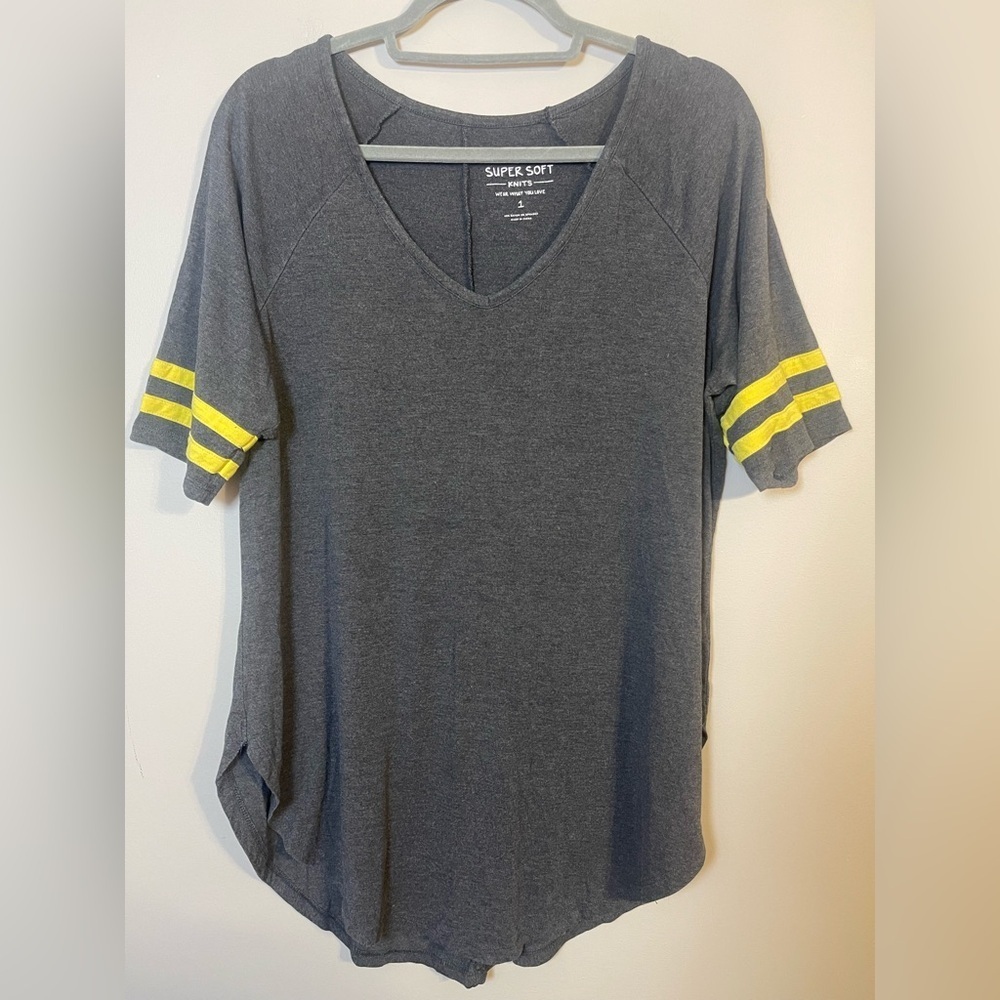 Gray Women's Top with Yellow Stripes